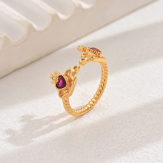 Модное латунное кольцо-манжета с кубическим цирконием, кольцо с открытым сердцем для женщин