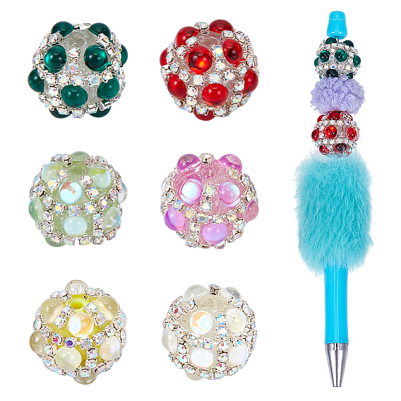 6шт 6 цвета стеклянные жемчужные бусины, круглые, со стразами