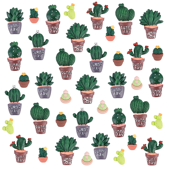 40Pcs 10 Style Opaque Resin Cabochons, with Refrigerator stick, Countryside, Cactus & Cactus with Word Sunny Day