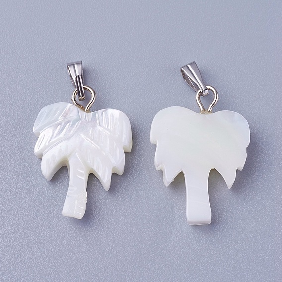 Shell Pendants, with Brass Findings, Coconut Tree