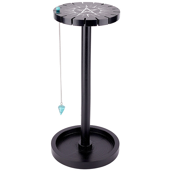 Wooden Pendulum Display Stand with Tray, Star Pattern Wood Crystal Holder with Synthetic Turquoise, Witch Necklaces Organizer