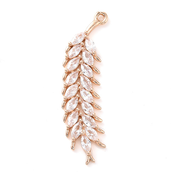 Brass Micro Pave Clear Cubic Zirconia Pendants, Wheat Charm