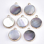 Natural Black Lip Shell Pendants, with Edge Brass Golden Plated and Iron Loops, Half Drilled, Flat Round