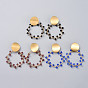 Dangle Stud Earrings, with 304 Stainless Steel Stud Earrings Findings, Brass Linking Rings, Glass Beads and Earring Backs, Golden