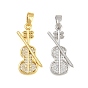 Brass Micro Pave Clear Cubic Zirconia Pendants, Violin Charms