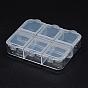 Polypropylene Plastic Bead Containers, Flip Top Bead Storage, 6 Compartments, Rectangle