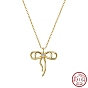 925 Sterling Silver Pave 5A Clear Cubic Zirconia Pendants, Bowknot Charms, Without Necklace