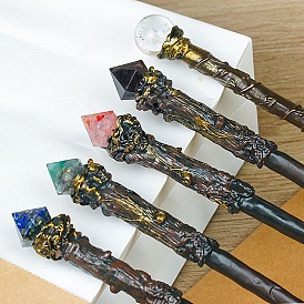 Natural Gemstone Magic Wand, Cosplay Magic Wand, with Wood Wand, for Witches and Wizards