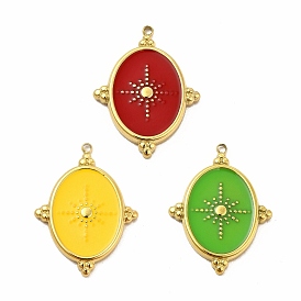 304 Stainless Steel Pendants, with Enamel, Oval with Star Charm, Golden
