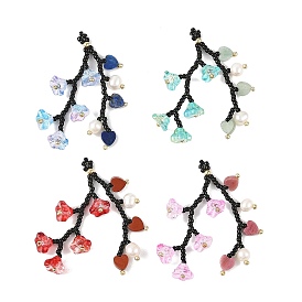 Glass Seed Beaded & Natural Gemstone Big Pendants, Flower Charm, with Natural Cultured Freshwater Pearl & Glass Beads