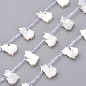 Natural White Shell Mother of Pearl Shell Beads, Top Drilled Beads, Cat Shape