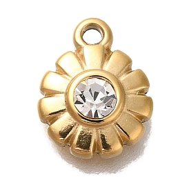 Ion Plating(IP) 304 Stainless Steel Rhinestone Charms, Flower Charm