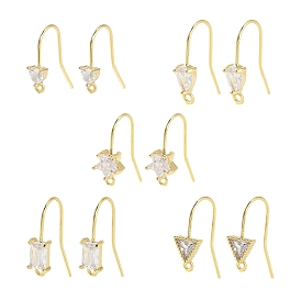 Brass Micro Pave Cubic Zirconia Earrings Findings, Real 18K Gold Plated