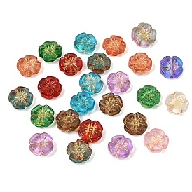 Baking Paint and Golden Metal Enlaced Glass Beads, Flower