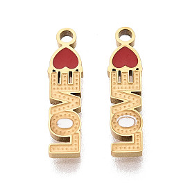 304 Подвески из нержавеющей стали и эмали со словом «любовь», ионное покрытие (ip), реальный 18 k позолоченный