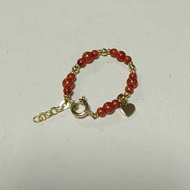 Glass Pearl Beads Bracelets for Women, with Brass Findings, Heart