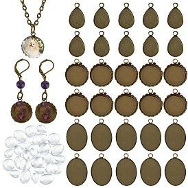 Комплекты кулонов своими руками, включая 30шт. 3 стили латунных подвесок-кабошонов, 30 шт 3 стили стеклянные кабошоны, овальные и круглые плоские