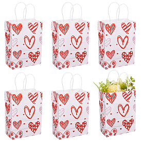 6шт. прямоугольные бумажные упаковочные пакеты, с ручкой, для подарочных пакетов и сумок, День святого Валентина, Слово любовь, сердце