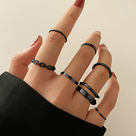 Black Joint Ring Set - 7 Piece Stackable Fashion Accessories for a Minimalist Look