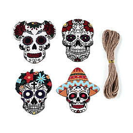 12 шт. подвесные украшения в виде черепа из дерева с УФ-печатью, подвесные украшения из джутовой веревки, вырезанные лазером деревянные формы