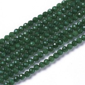 Natural White Jade Beads Strands, Dyed, Faceted, Round