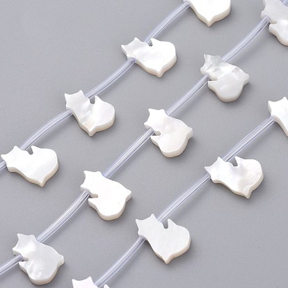 Natural White Shell Mother of Pearl Shell Beads, Top Drilled Beads, Cat Shape