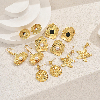 Минималистичные висячие серьги-гвоздики из нержавеющей стали, золотые, с искусственным жемчугом и стразами