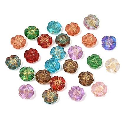 Baking Paint and Golden Metal Enlaced Glass Beads, Flower