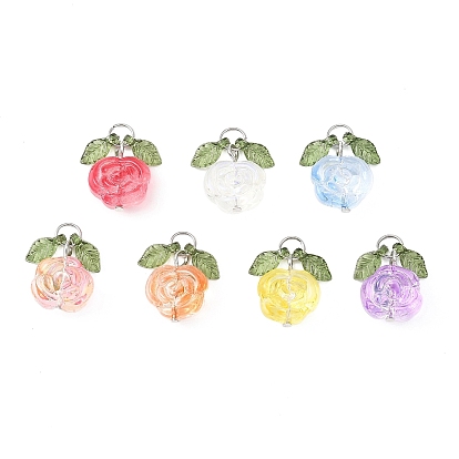 7 шт. 7 цвета прозрачные обычные стеклянные подвески, роза, с акриловыми и 304 нержавеющими кольцами для соединения, разноцветные