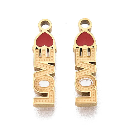 304 Подвески из нержавеющей стали и эмали со словом «любовь», ионное покрытие (ip), реальный 18 k позолоченный