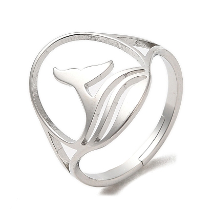 304 Stainless Steel Whale Tail Adjustable Ring for Women