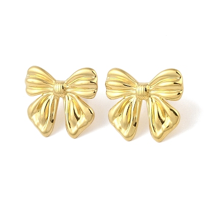 Ion Plating(IP) 304 Stainless Steel Stud Earrings for Women, Bowknot