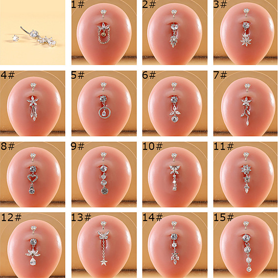 316l хирургическая нержавеющая сталь микропаве прозрачный кубический цирконий пупочные кольца, цвет нержавеющей стали