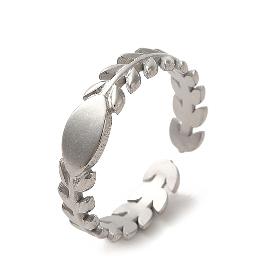 304 Stainless Steel Open Cuff Ring, Leaf