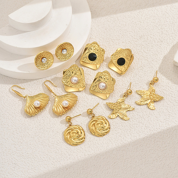 Минималистичные висячие серьги-гвоздики из нержавеющей стали, золотые, с искусственным жемчугом и стразами