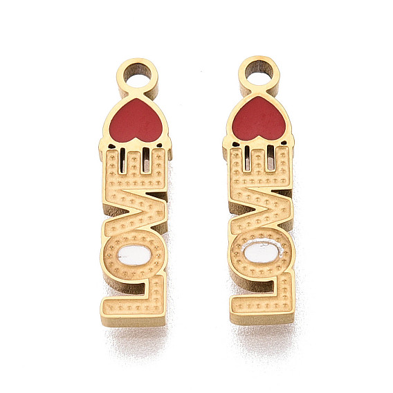 304 Подвески из нержавеющей стали и эмали со словом «любовь», ионное покрытие (ip), реальный 18 k позолоченный