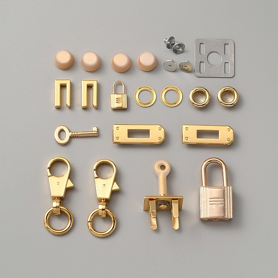 Zinc Alloy & Iron Bag Hardware Accessories Set, including Lock Clasp, Grommet, Gasket, Screw
