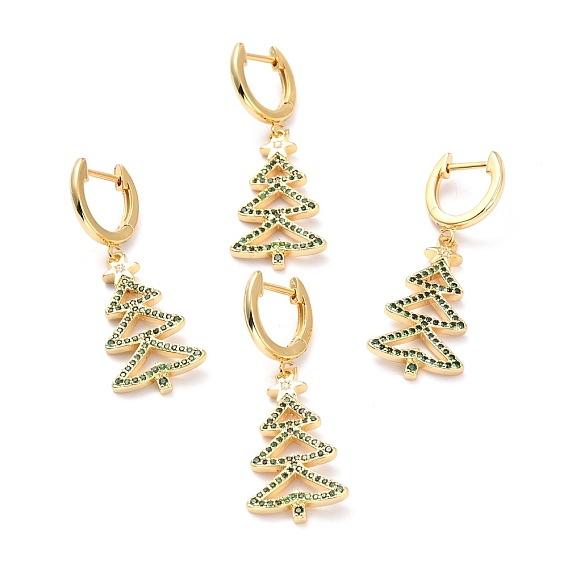 Серьги-кольца Huggie Huggie из латуни с микропаве и кубическим цирконием на рождество, без свинца, без кадмия и с низким содержанием никеля, рождественская елка, зелёные