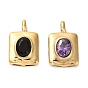 Real 14K Gold Plated 304 Stainless Steel Pendants, with Glass Rhinestone, Rectangle Charms