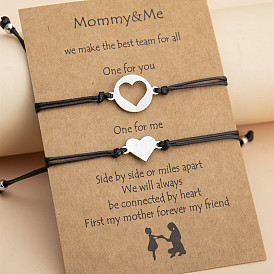 Hollow Heart Wax Cord Handmade Braided Card Bracelet Set for Mother's Day