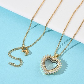 Медальон в форме сердца с микропаве из прозрачного кубического циркония и стекла 304 Женские цепочки из нержавеющей стали, вакуумное покрытие pvd