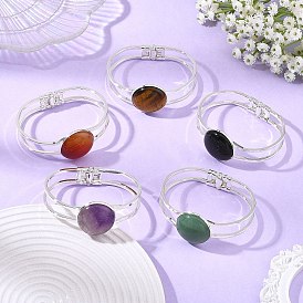 Natural Mixed Gemstone Half Round Brass Hinged Cuff Bangles, Mixed Dyed and Undyed