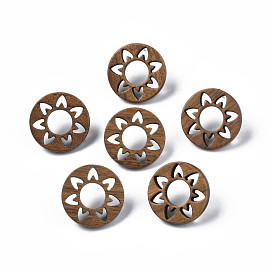 Donut with Flower Walnut Wood Stud Earrings with 316 Stainless Steel Pin for Women