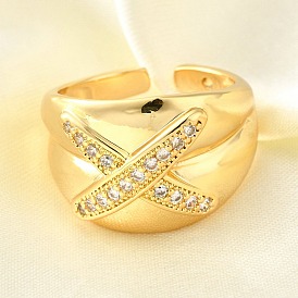 Латунные микропаве кубические цирконии регулируемые открытые манжеты кольца для женщин, без кадмия, без никеля и без свинца, Письмо X