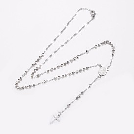 304 Stainless Steel Rosary Bead Necklaces, For Easter, with Lobster Clasps, Cross & Jesus