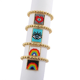 Rainbow Evil Eye Bohemian Steel Bead Bracelet with Love Charm Pendant