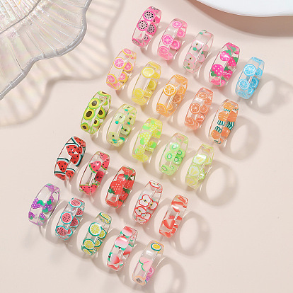 Летние прозрачные смоляные кольца с фруктовым узором для женщин