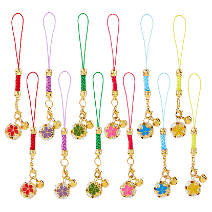 12 шт. 6 цвета железо эмаль цветок и колокольчик подвеска мобильный ремешки, с полиэфирным кордом
