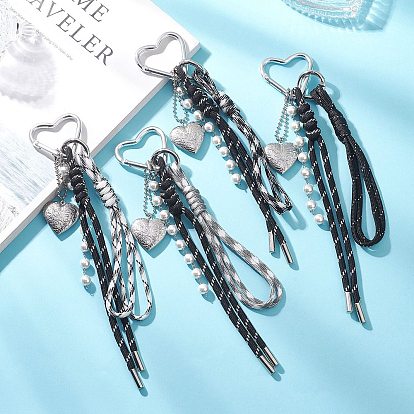 Подвесные украшения из полиэстерового и спандексового шнура и нейлона, с подвесками-медальонами в форме сердца из нержавеющей стали и алюминиевыми застежками-карабинами