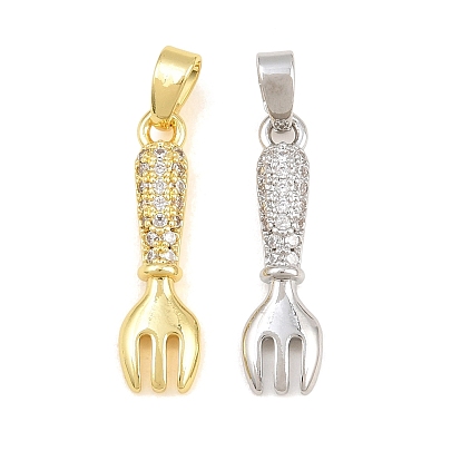 Pendentifs en laiton zircon cubique transparent, breloques de fourchette